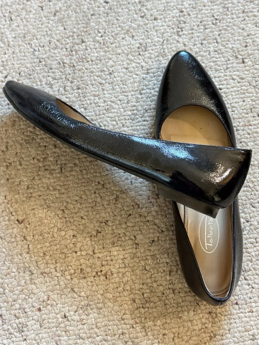 Talbots Black Patent Leather Flats Crinkle Finish Sz 9.5 N